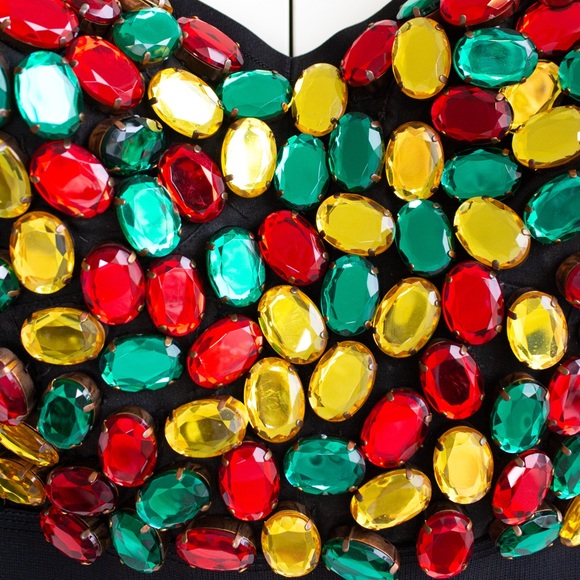 Dolce&Gabbana Vintage 1990s Rainbow Multicolor Crystal Candy Black Bustier Top - Picture 6 of 12